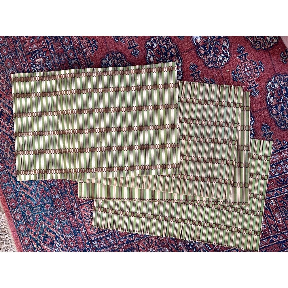 Set of 5‎ Natural & Green Reed Bamboo Placemats 22" x 14"